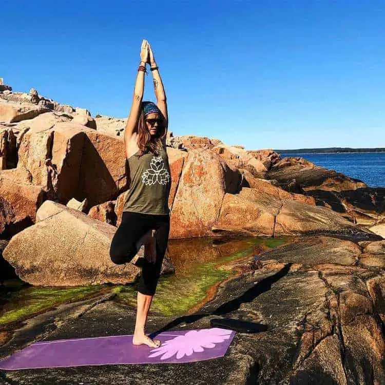 April practicing fitness in Maine doing yoga