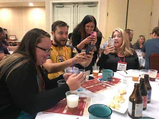 BeerNow Conference 2019 Beer and Food Pairing - bloggers taking photos of cheese