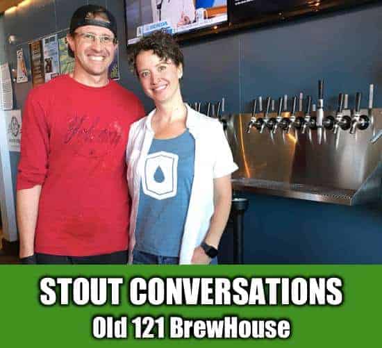 Karla and Brett Zahrte posing in front of taps at Old 121 BrewHouse in Lakewood Colorado
