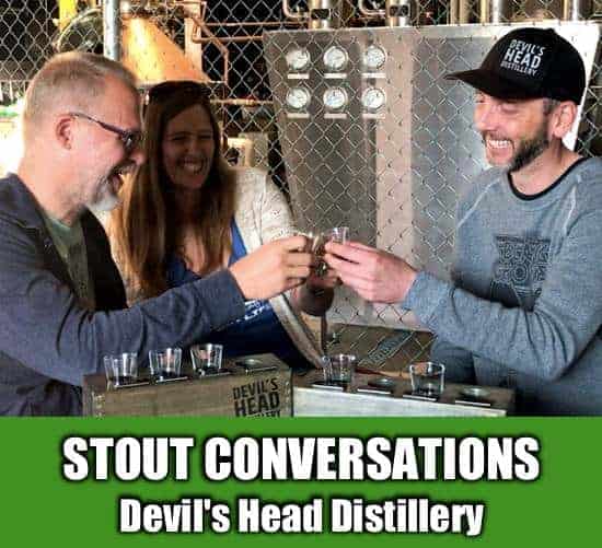 Cheers at Devils Head Distillery in Englewood Colorado with April Ken and Ryan