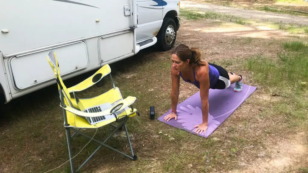 April working out in front of RV Georgia