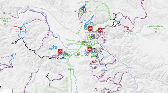 mountain biking map Missoula trails