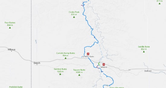 North Dakota map mountain biking near Wibaux Montana 