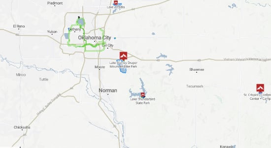 Wanette Oklahoma map of mountain biking 