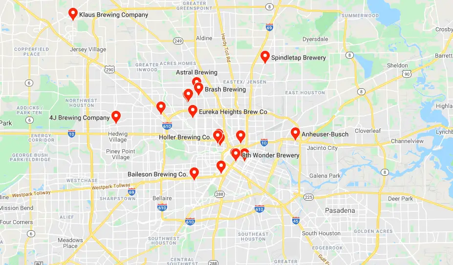 Houston map of breweries