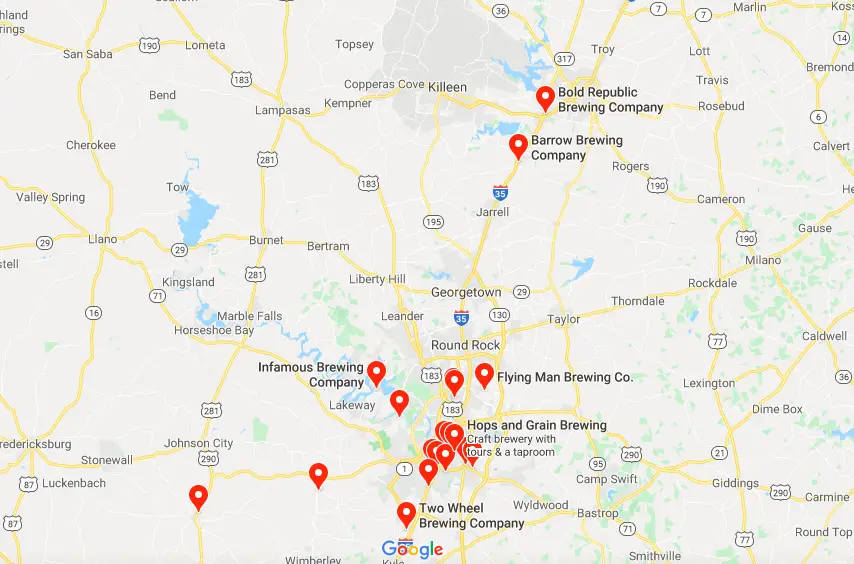 Austin brewery map