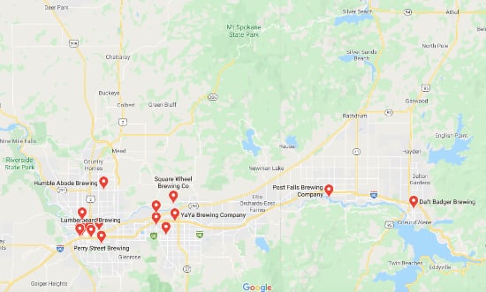 breweries near Sandpoint Idaho map