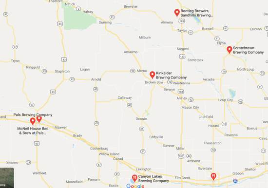 North Platte Nebraska area breweries map