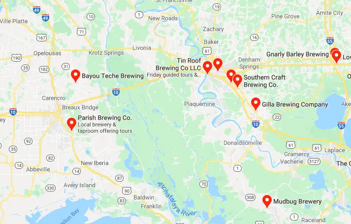 Free Camping, Beer, and Biking: Harvest Hosts Breweries in the South Baton Rouge breweries map