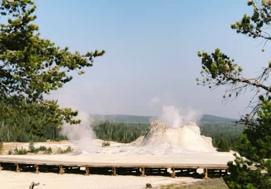 boardwalk and geysers when visiting Yellowstone National park