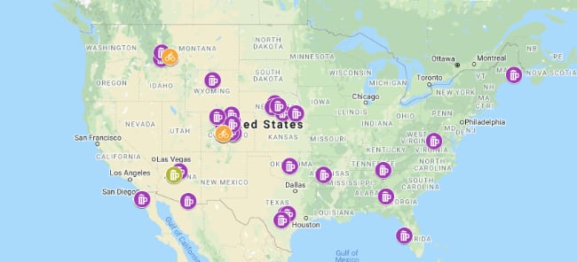 Craft brewery and mountain bike trail finder map