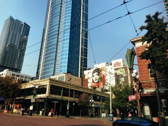 Downtown Seattle and mural