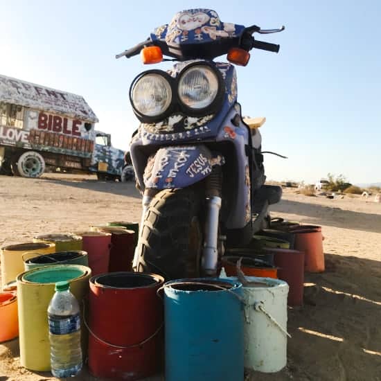 motorcycle with paint cans Slab City CaliforniaIMG_4742 copy