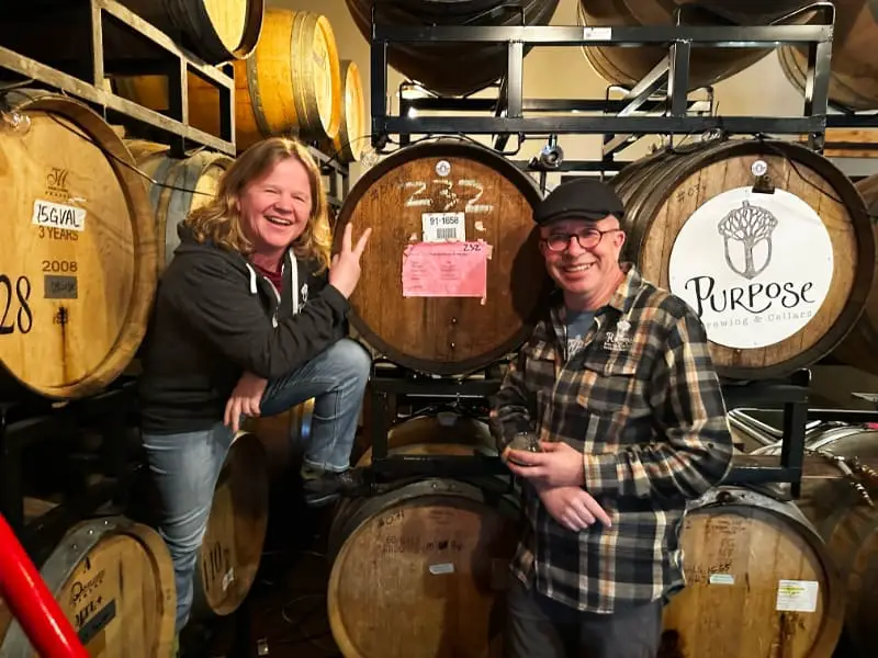 Frezi and Peter Bouckaert with barrels at Purpose Fort Collins Colorado