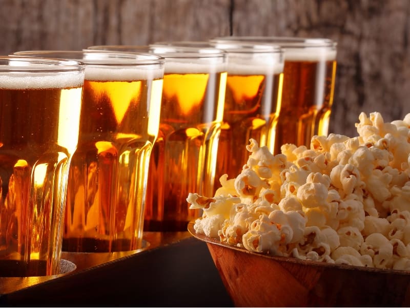 beer and movie snack pairings with popcorn