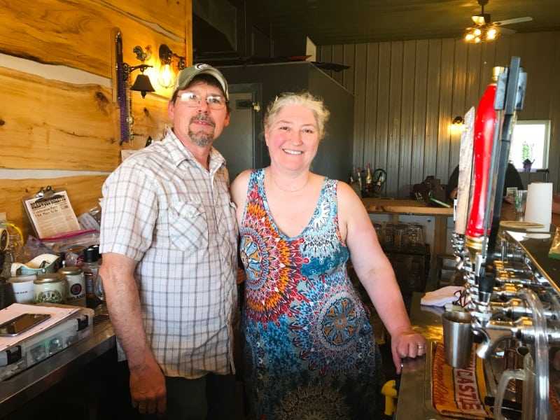 Choteau Creek Brewing South Dakota Paul and Lisa behind the bar benefits of Harvest Hosts