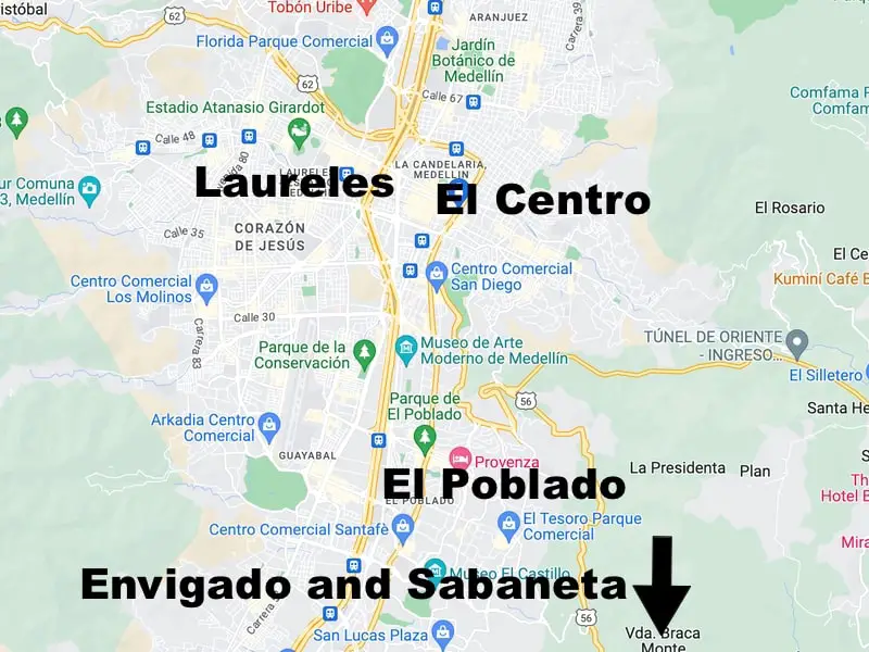 Medellin Neighborhoods closeup