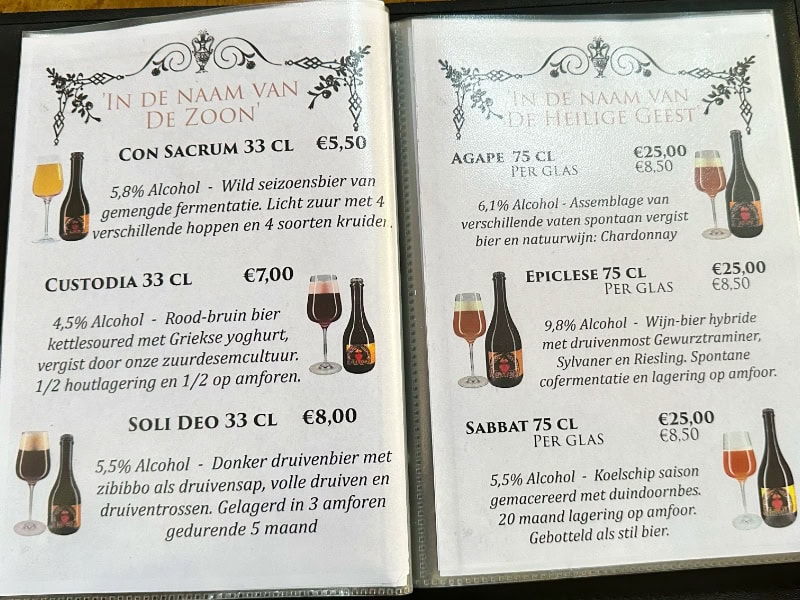 menu Heilig Hart Brewery Belgium